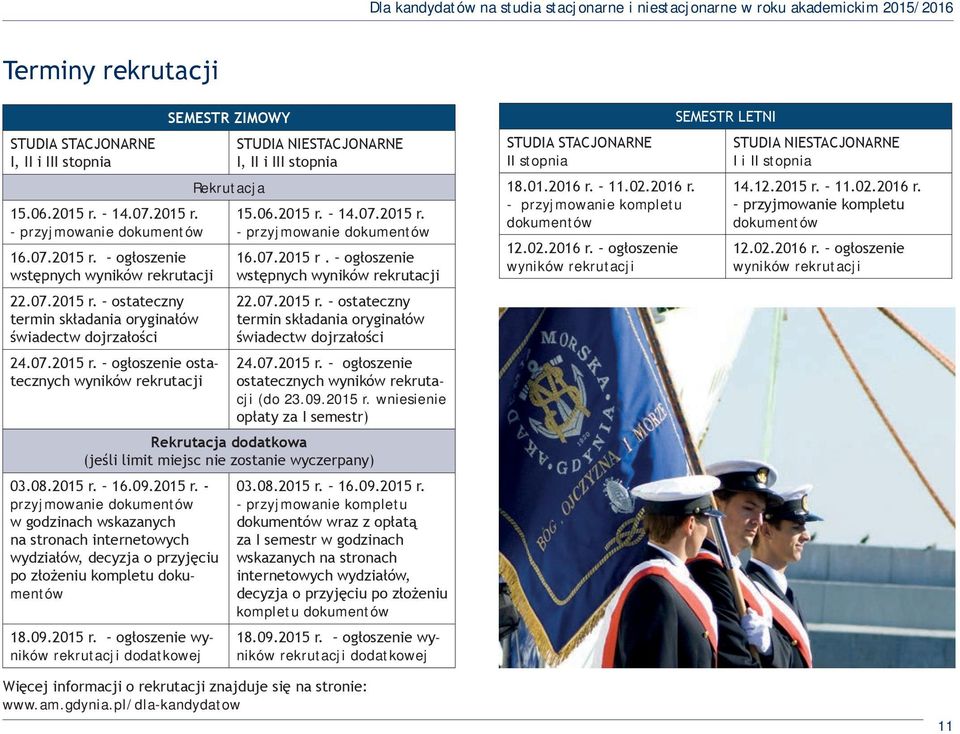 06.2015 r. 14.07.2015 r. - przyjmowanie dokumentów 16.07.2015 r. ogłoszenie wstępnych wyników rekrutacji 22.07.2015 r. ostateczny termin składania oryginałów świadectw dojrzałości 24.07.2015 r. ogłoszenie ostatecznych wyników rekrutacji (do 23.