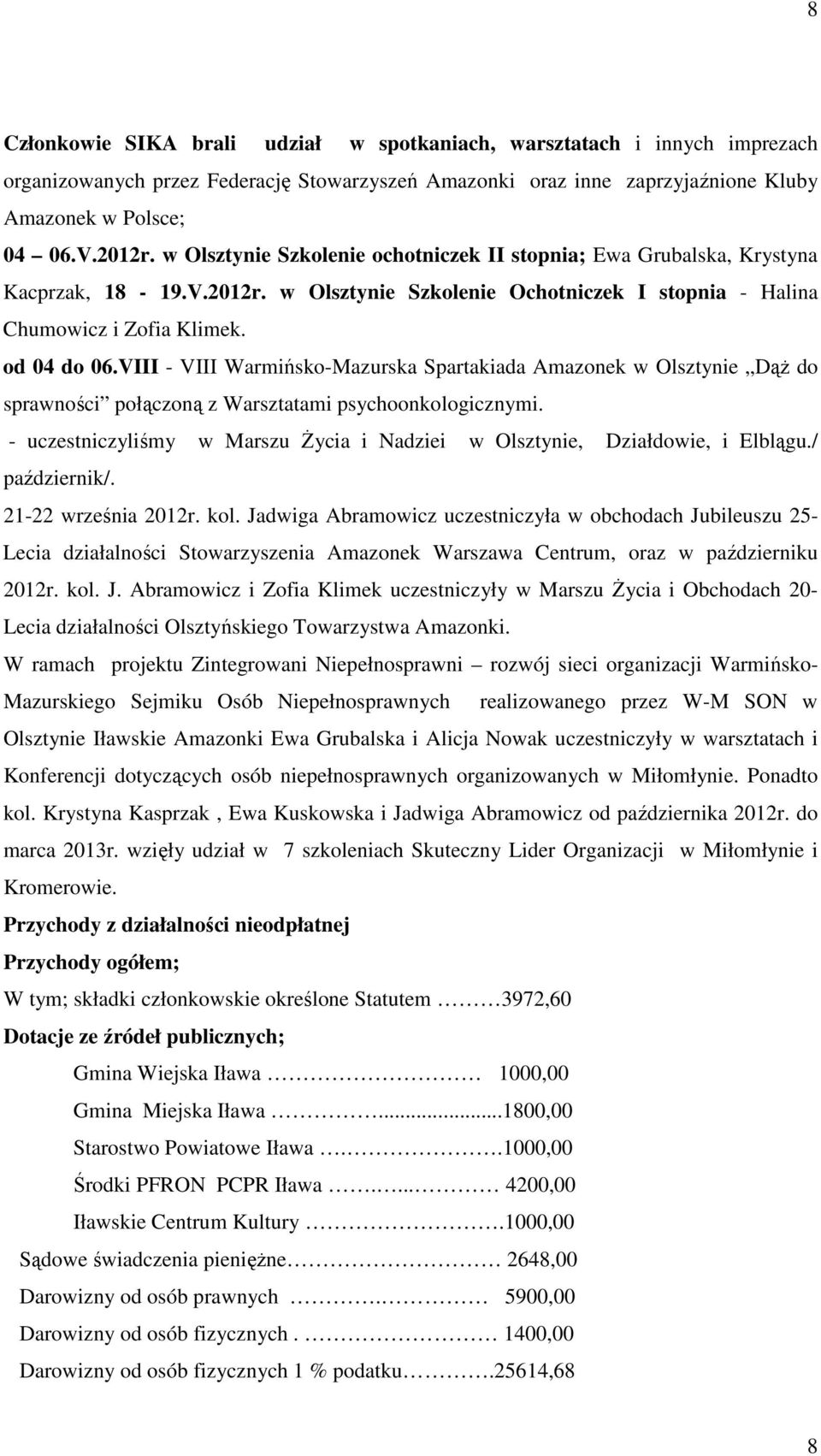 VIII - VIII Warmińsko-Mazurska Spartakiada Amazonek w Olsztynie Dąż do sprawności połączoną z Warsztatami psychoonkologicznymi.