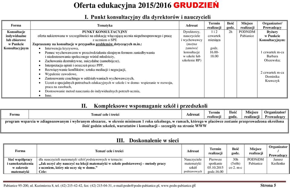 edukację włączającą ucznia niepełnosprawnego i pracę z uczniem o SPE Zapraszamy na konsultacje w przypadku problemów dotyczących m.in.