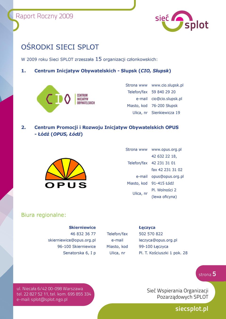 Centrum Promocji i Rozwoju Inicjatyw Obywatelskich OPUS - Łódź (OPUS, Łódź) Strona www Telefon/fax e-mail Miasto, kod Ulica, nr www.opus.org.