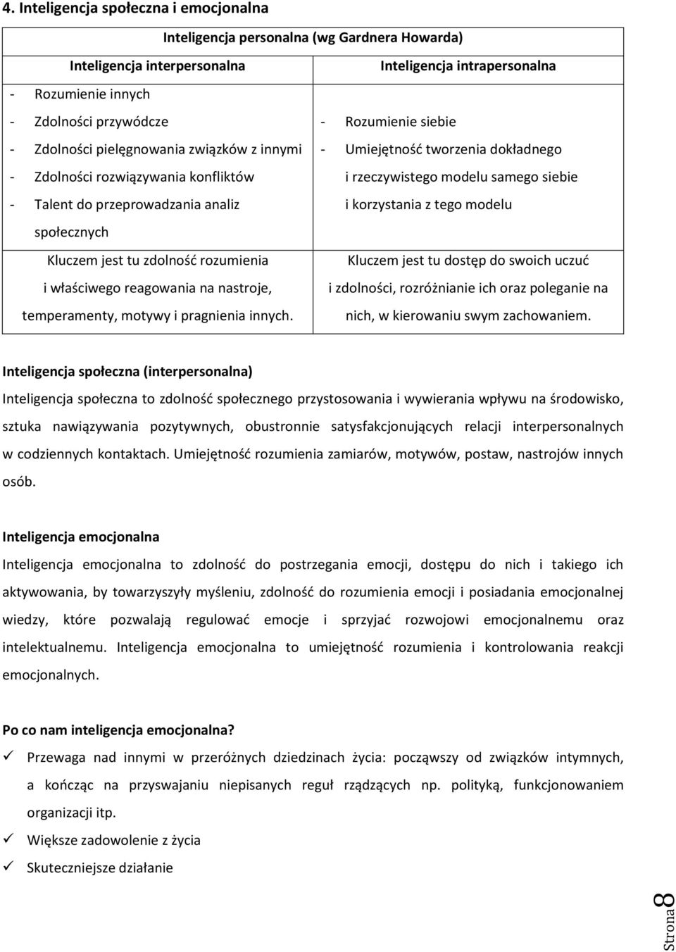 - Zdolności rozwiązywania konfliktów - Talent do przeprowadzania analiz społecznych Kluczem jest tu zdolność rozumienia i właściwego reagowania na nastroje, temperamenty, motywy i pragnienia innych.