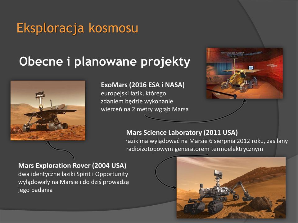 łaziki Spirit i Opportunity wylądowały na Marsie i do dziś prowadzą jego badania Mars Science Laboratory