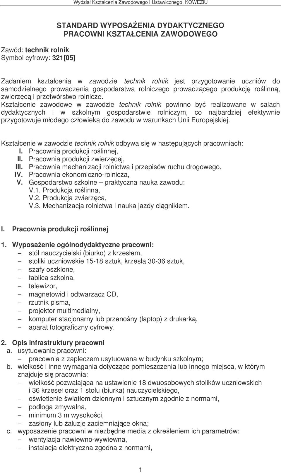 Kształcenie zawodowe w zawodzie technik rolnik powinno by realizowane w salach dydaktycznych i w szkolnym gospodarstwie rolniczym, co najbardziej efektywnie przygotowuje młodego człowieka do zawodu w