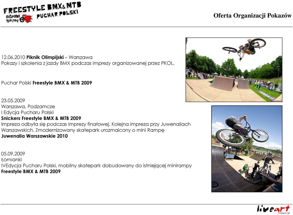 2009 Warszawa, Podzamcze I Edycja Pucharu Polski Snickers Freestyle BMX & MTB 2009 Impreza odbyła się podczas imprezy finałowej,