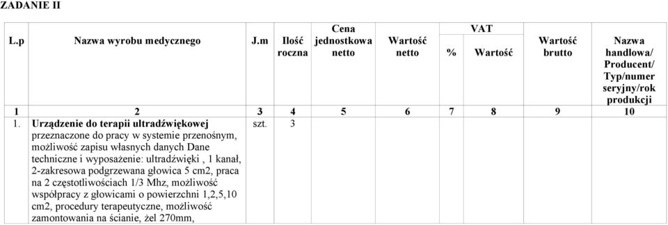 techniczne i wyposażenie: ultradźwięki, kanał, 2-zakresowa podgrzewana głowica 5 cm2, praca na 2 częstotliwościach /3