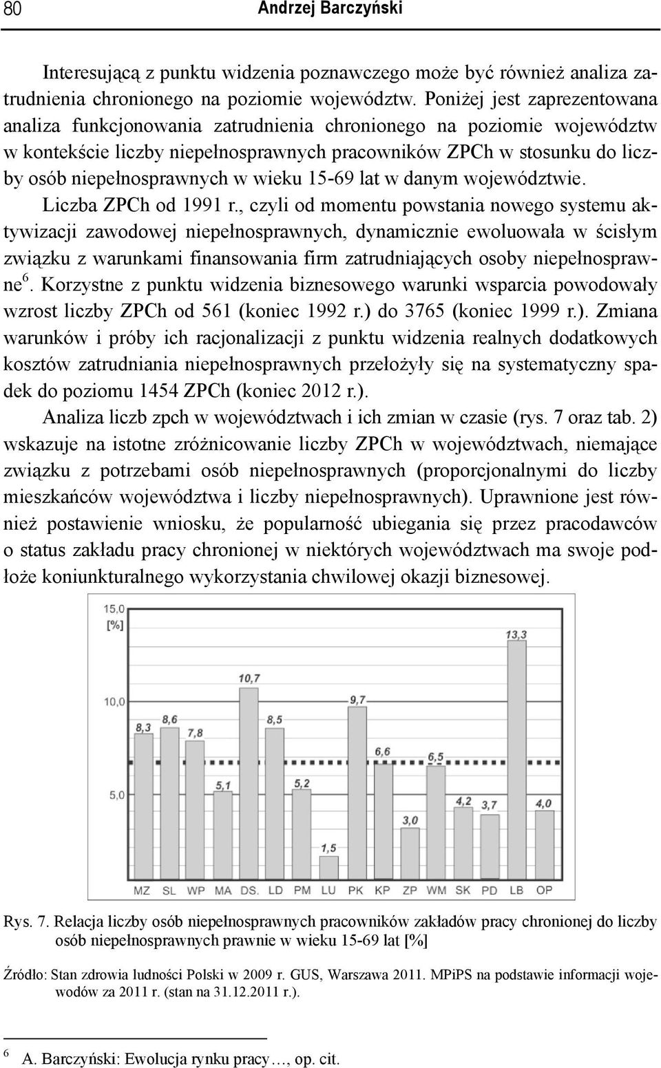 wieku 15-69 lat w danym województwie. Liczba ZPCh od 1991 r.