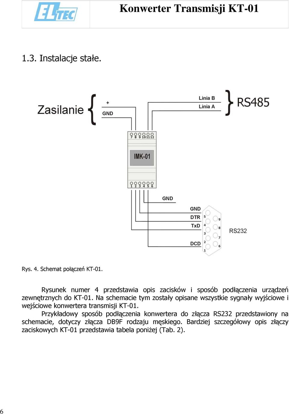 Na schemacie tym zostały opisane wszystkie sygnały wyjściowe i wejściowe konwertera transmisji KT-01.