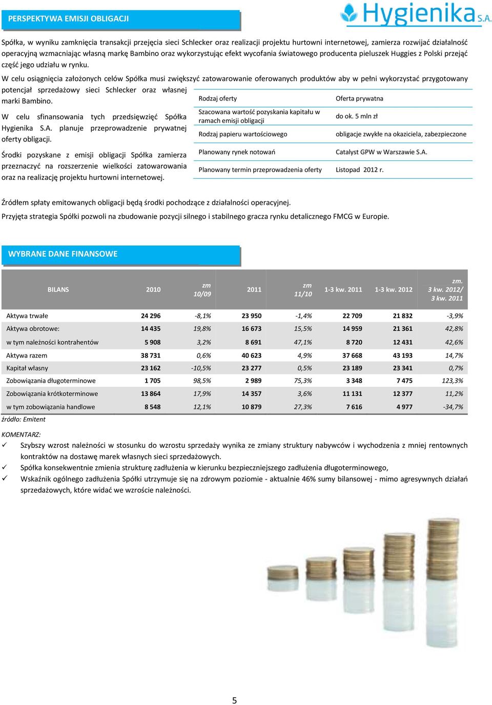 W celu osiągnięcia założonych celów Spółka musi zwiększyć zatowarowanie oferowanych produktów aby w pełni wykorzystać przygotowany potencjał sprzedażowy sieci Schlecker oraz własnej marki Bambino.