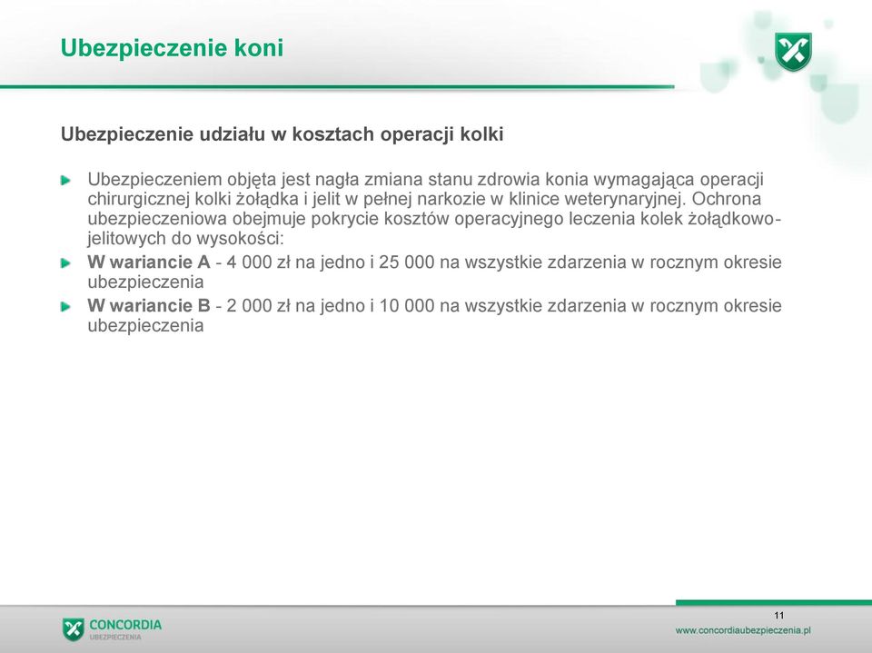 Ochrona ubezpieczeniowa obejmuje pokrycie kosztów operacyjnego leczenia kolek żołądkowojelitowych do wysokości: W wariancie A - 4