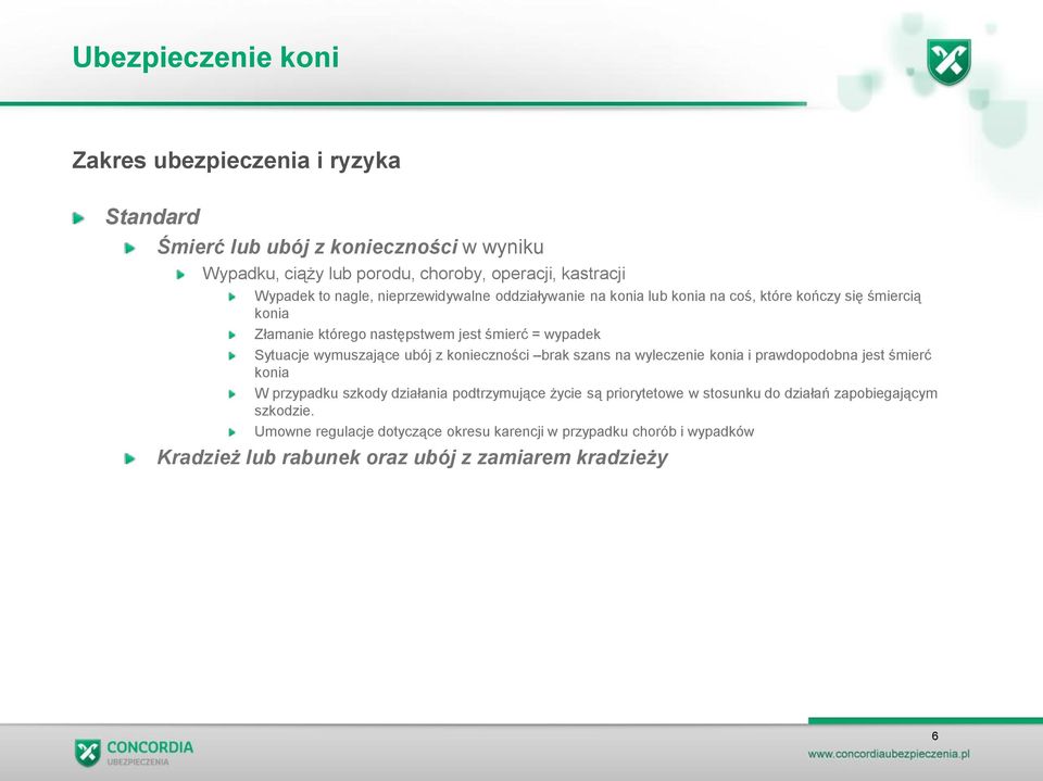 wymuszające ubój z konieczności brak szans na wyleczenie konia i prawdopodobna jest śmierć konia W przypadku szkody działania podtrzymujące życie są