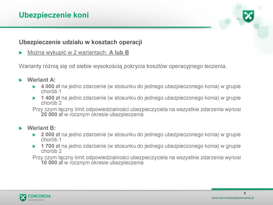 czym łączny limit odpowiedzialności ubezpieczyciela na wszystkie zdarzenia wynosi 25 000 zł w rocznym okresie ubezpieczenia Wariant B: 2 000 zł na jedno zdarzenie (w stosunku do jednego