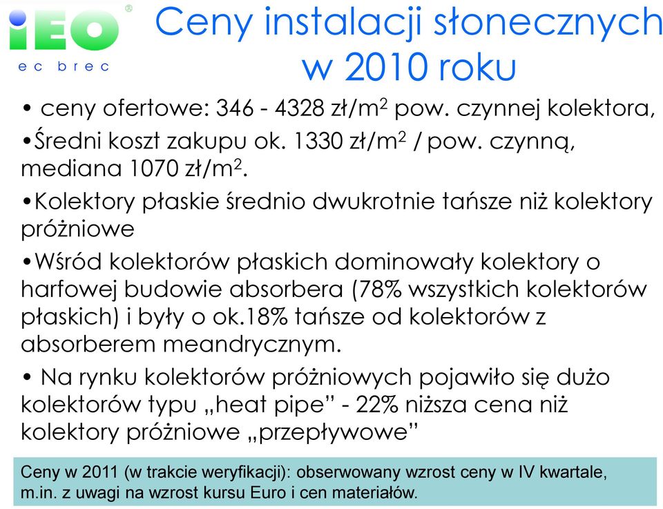 kolektorów płaskich) i były o ok.18% tańsze od kolektorów z absorberem meandrycznym.