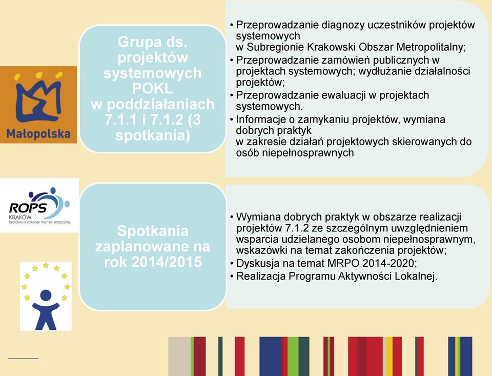 systemowych; wydłużanie działalności projektów; Przeprowadzanie ewaluacji w projektach systemowych.