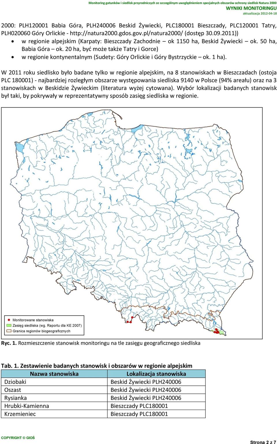 20 ha, być może także Tatry i Gorce) w regionie kontynentalnym (Sudety: Góry Orlickie i Góry Bystrzyckie ok. 1 ha).