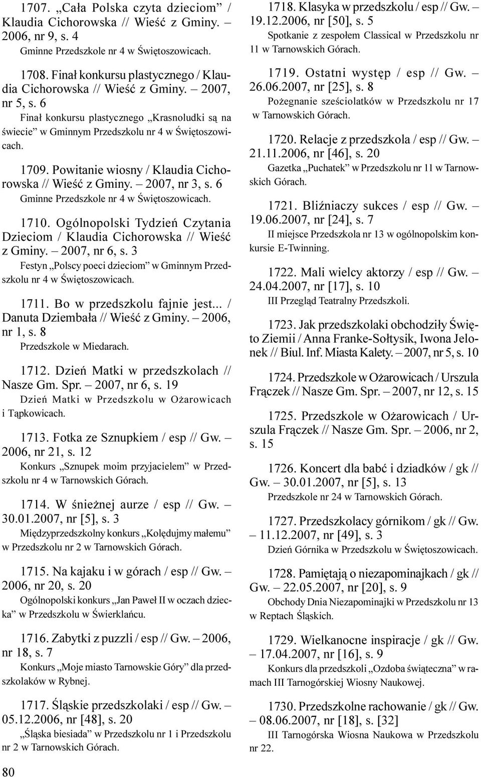 Powitanie wiosny / Klaudia Cichorowska // Wieœæ z Gminy. 2007, nr 3, s. 6 Gminne Przedszkole nr 4 w Œwiêtoszowicach. 1710.