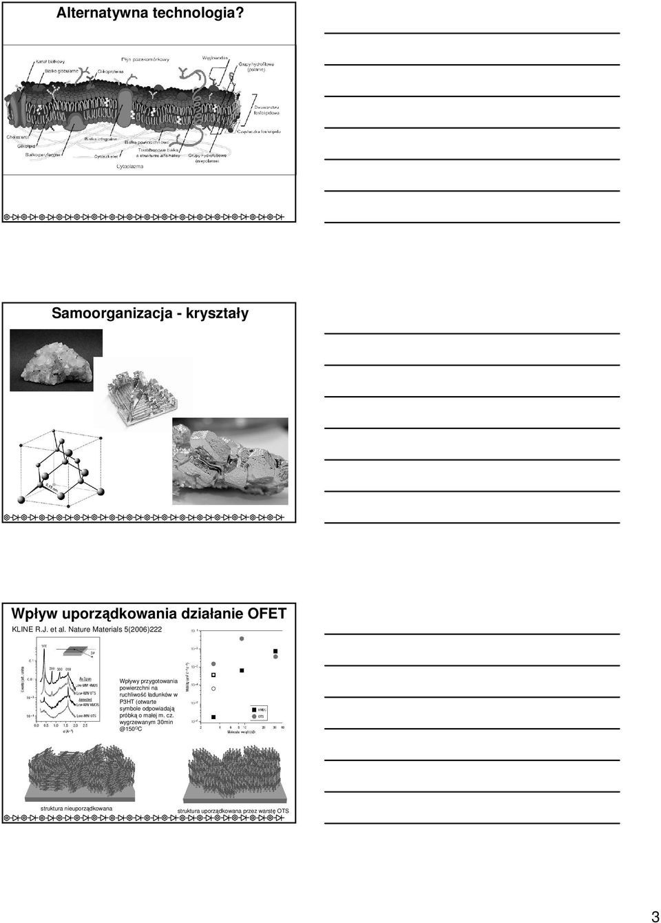 Nature Materials 5(2006)222 Wpływy przygotowania powierzchni na ruchliwość ładunków w