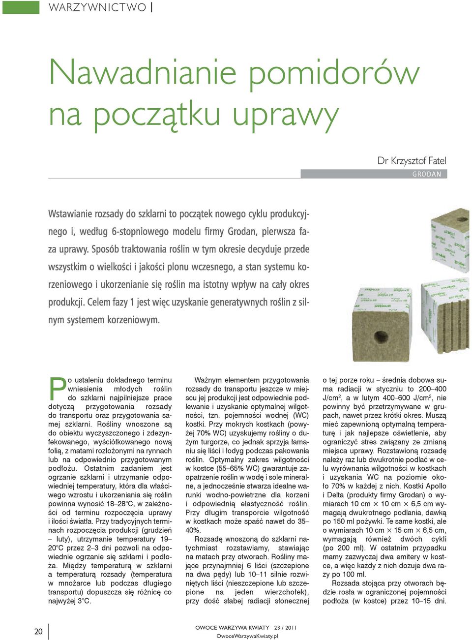 Ro śli ny wno szo ne są do obiek tu wy czysz czo ne go i zde zyn - fe ko wa ne go, wy ściół ko wa ne go no wą fo lią, z ma ta mi roz ło żo ny mi na ryn nach lub na od po wied nio przy go to wa nym