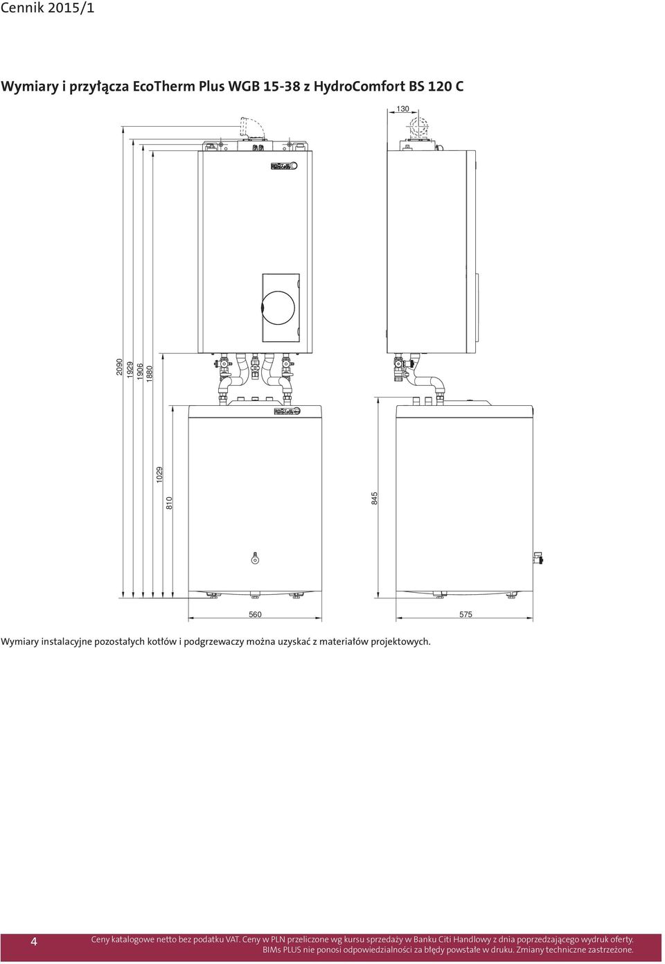 1906 1880 560 575 Wymiary instalacyjne pozostałych