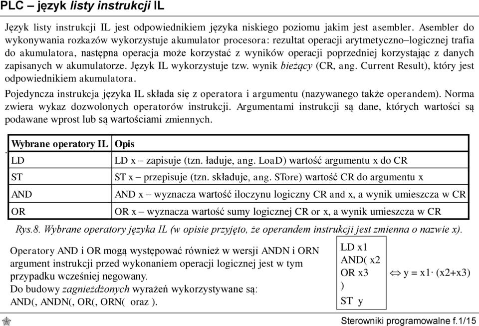 korzystając z danych zapisanych w akumulatorze. Język IL wykorzystuje tzw. wynik bieżący (CR, ang. Current Result), który jest odpowiednikiem akumulatora.