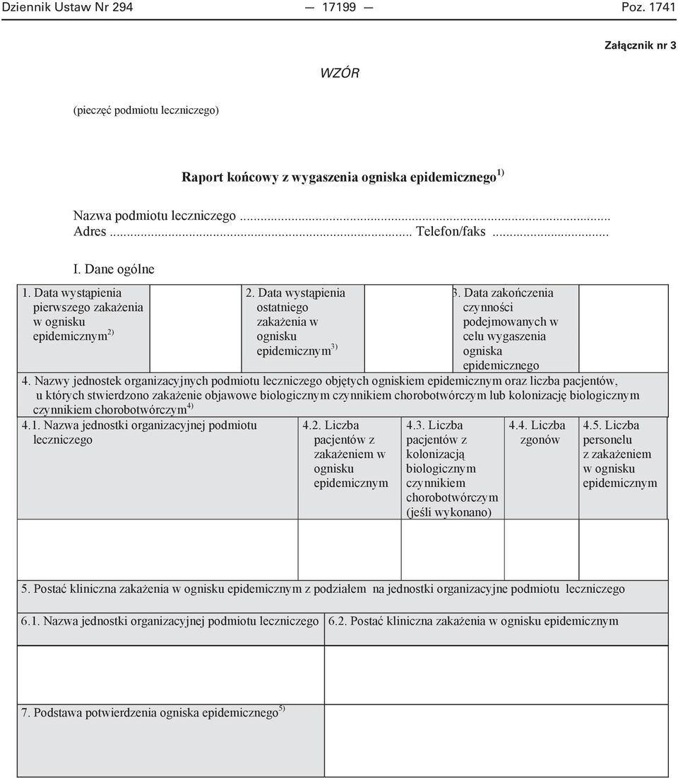 Data zako czenia czynno ci podejmowanych w celu wygaszenia ogniska epidemicznego 4.