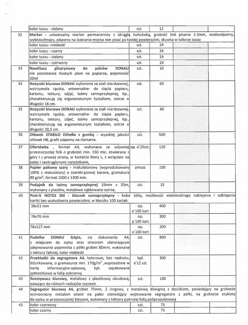 tuszu kolor tuszu- niebieski szt. 24 kolor tuszu - czarny szt. 24  24 kolor tuszu - czerwony szt.