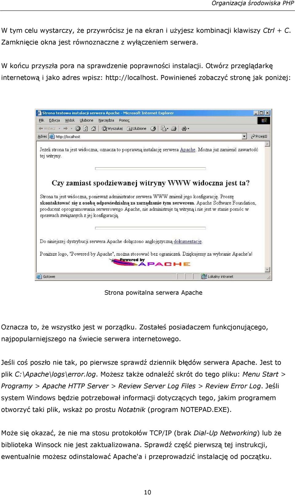 Powinieneś zobaczyć stronę jak poniżej: Strona powitalna serwera Apache Oznacza to, że wszystko jest w porządku.