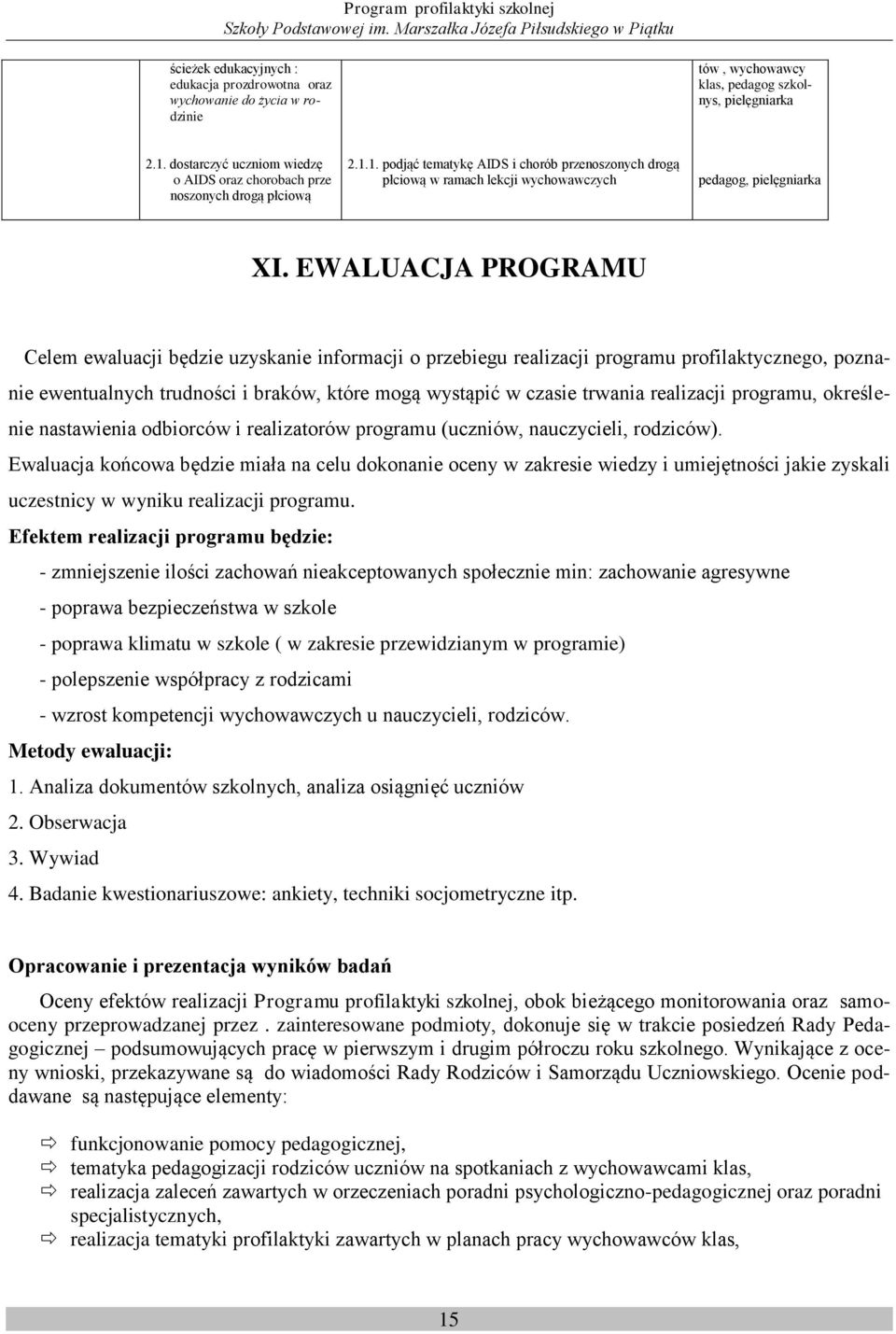 EWALUACJA PROGRAMU Celem ewaluacji będzie uzyskanie informacji o przebiegu realizacji programu profilaktycznego, poznanie ewentualnych trudności i braków, które mogą wystąpić w czasie trwania