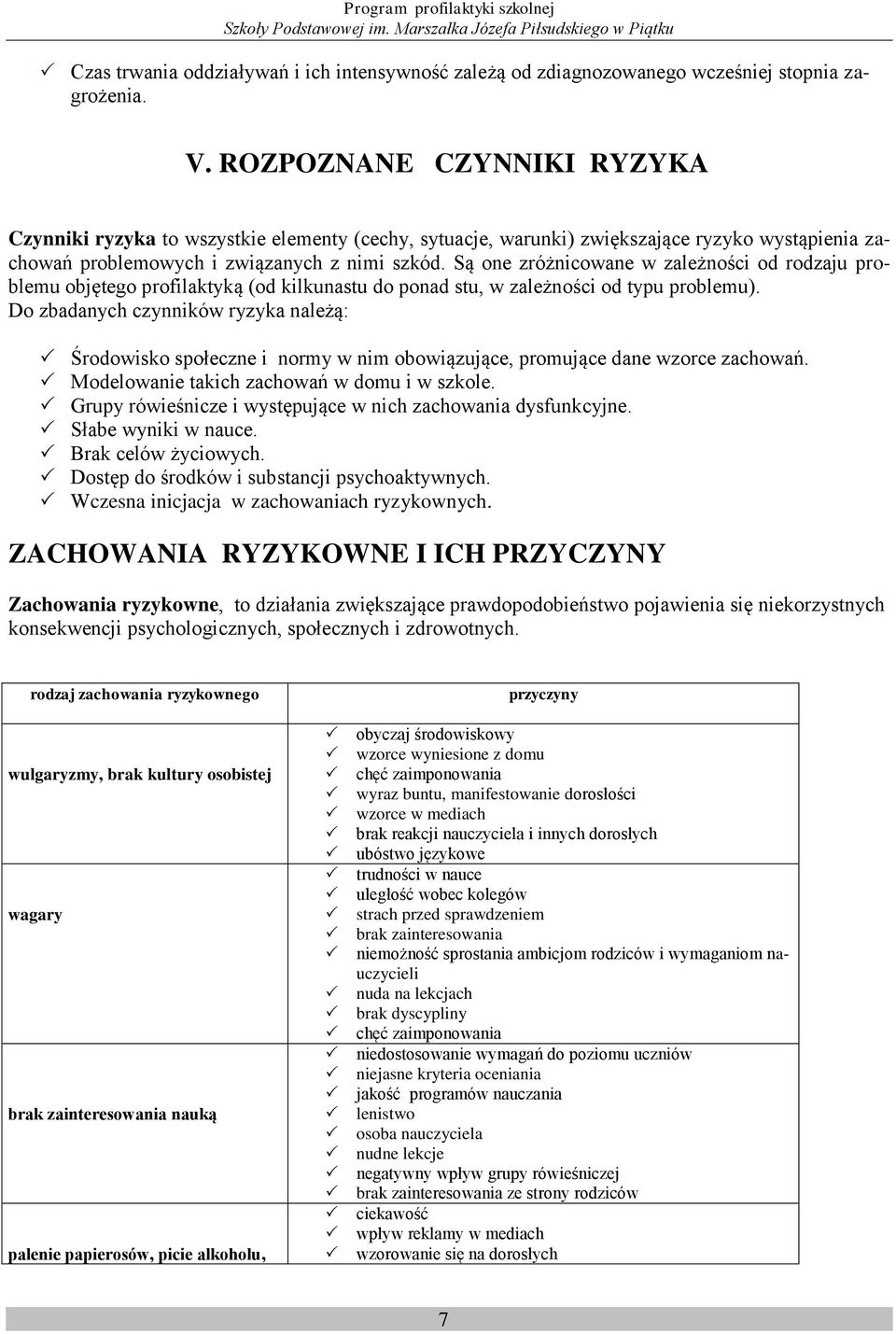 Są one zróżnicowane w zależności od rodzaju problemu objętego profilaktyką (od kilkunastu do ponad stu, w zależności od typu problemu).