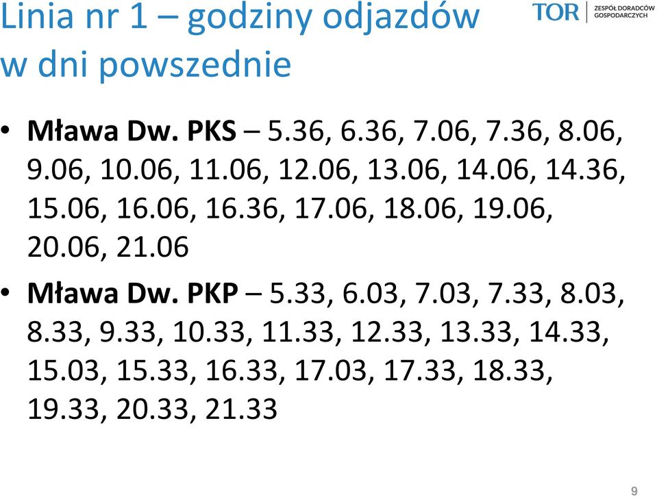 06, 19.06, 20.06, 21.06 Mława Dw. PKP 5.33, 6.03, 7.03, 7.33, 8.03, 8.33, 9.33, 10.