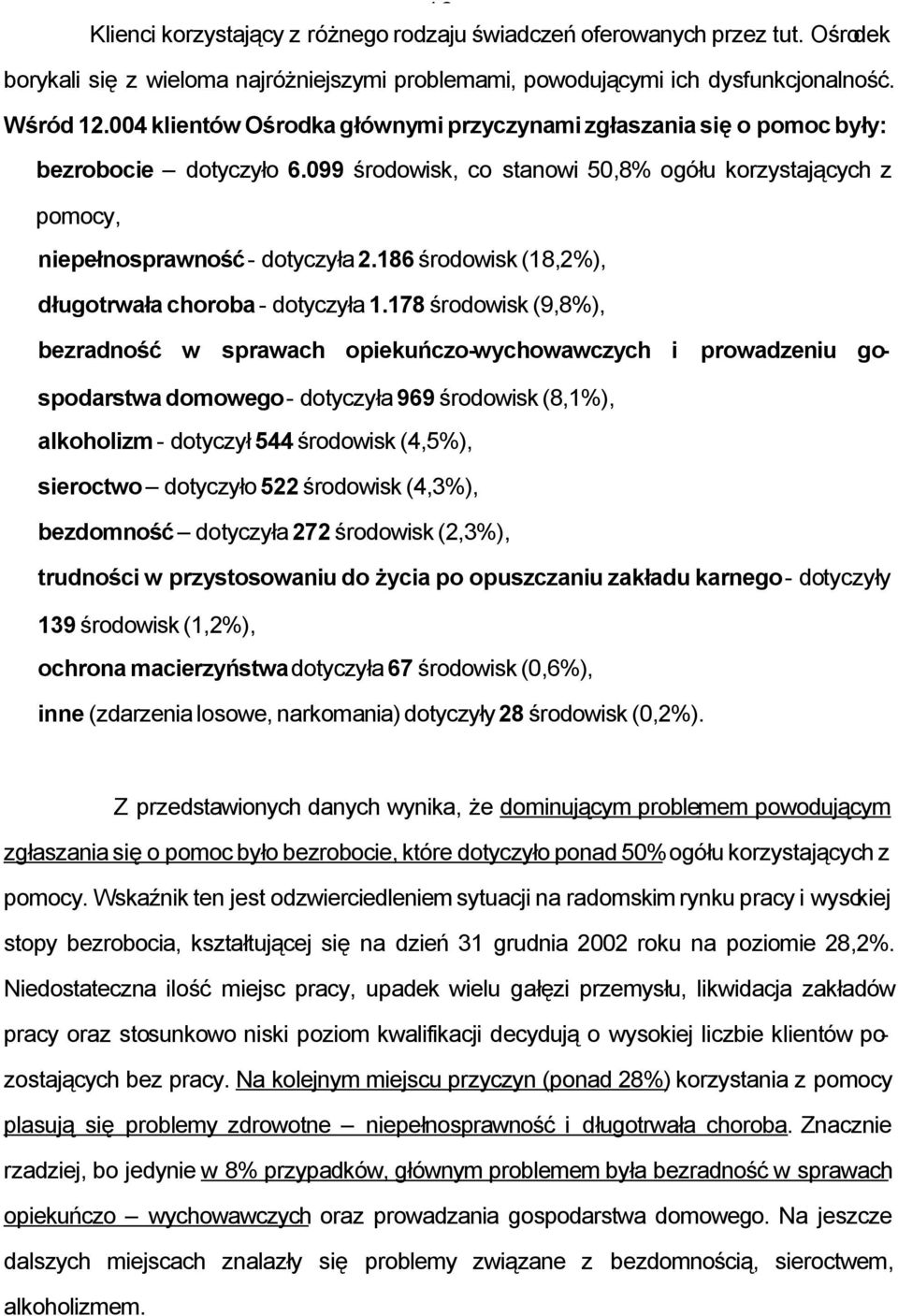 186 środowisk (18,2%), długotrwała choroba - dotyczyła 1.