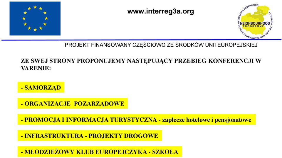 NASTĘPUJĄCY PRZEBIEG KONFERENCJI W VARENIE: - SAMORZĄD - ORGANIZACJE