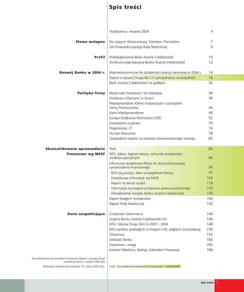 14 Raport o sytuacji Grupy BA-CA (perspektywy na przyszłość) 16 Bank Austria Creditanstalt na giełdach 32 Polityka firmy Nasze cele finansowe i ich realizacja 34 Działania z Klientami w Austrii 36