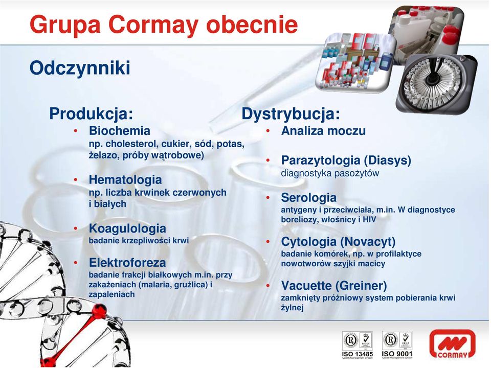 k czerwonych i białych Koagulologia badanie krzepliwości krwi Elektroforeza badanie frakcji białkowych m.in.