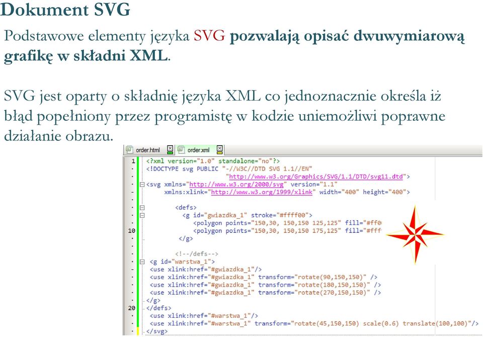 SVG jest oparty o składnię języka XML co jednoznacznie