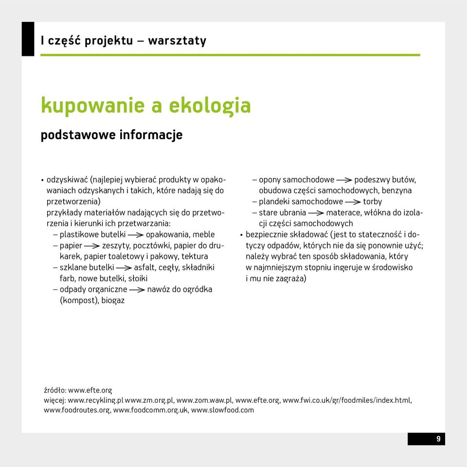 butelki asfalt, cegły, składniki farb, nowe butelki, słoiki odpady organiczne nawóz do ogródka (kompost), biogaz opony samochodowe podeszwy butów, obudowa części samochodowych, benzyna plandeki