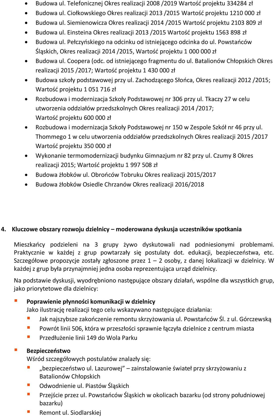 Pełczyńskiego na odcinku od istniejącego odcinka do ul. Powstańców Śląskich, Okres realizacji 2014 /2015, Wartość projektu 1 000 000 zł Budowa ul. Coopera (odc. od istniejącego fragmentu do ul.