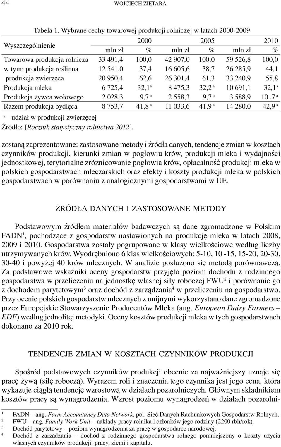 tym: produkcja roślinna 12 541,0 37,4 16 605,6 38,7 26 285,9 44,1 produkcja zwierzęca 20 950,4 62,6 26 301,4 61,3 33 240,9 55,8 Produkcja mleka 6 725,4 32,1 a 8 475,3 32,2 a 10 691,1 32,1 a Produkcja