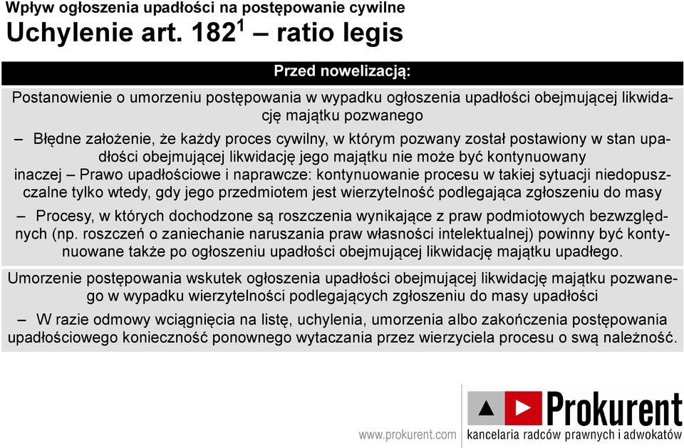 postawiony w stan upadłości obejmującej likwidację jego majątku nie może być kontynuowany inaczej Prawo upadłościowe i naprawcze: kontynuowanie procesu w takiej sytuacji niedopuszczalne tylko wtedy,