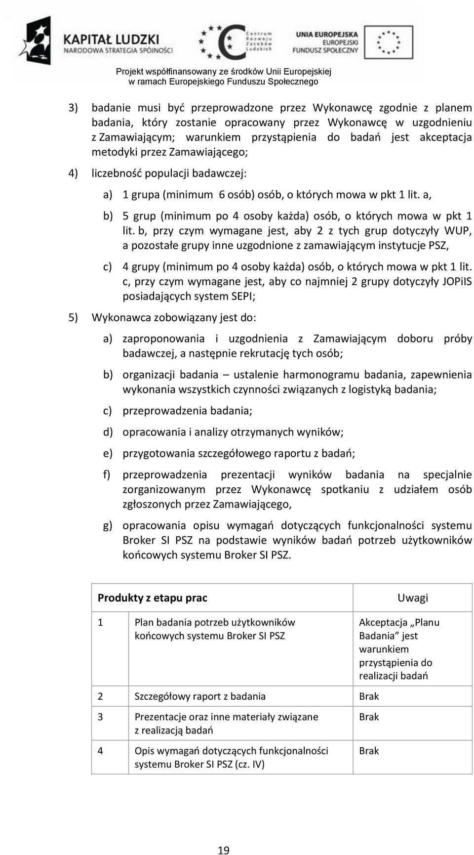 b, przy czym wymagane jest, aby 2 z tych grup dotyczyły WUP, a pozostałe grupy inne uzgodnione z zamawiającym instytucje PSZ, c) 4 grupy (minimum po 4 osoby każda) osób, o których mowa w pkt 1 lit.