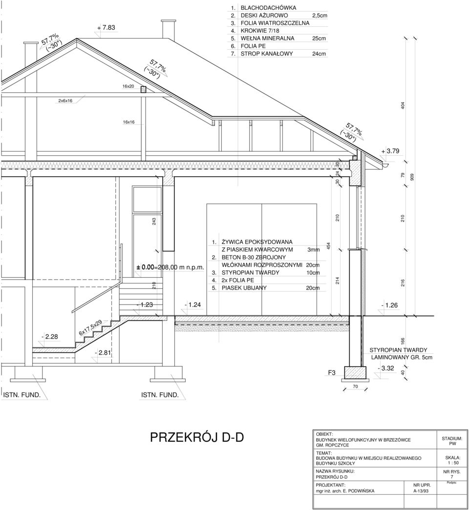 BETON B30 ZBROJONY WŁÓKNAMI ROZPROSZONYMI 3. STYROPIAN TWARDY 4. 2x FOLIA PE 5.