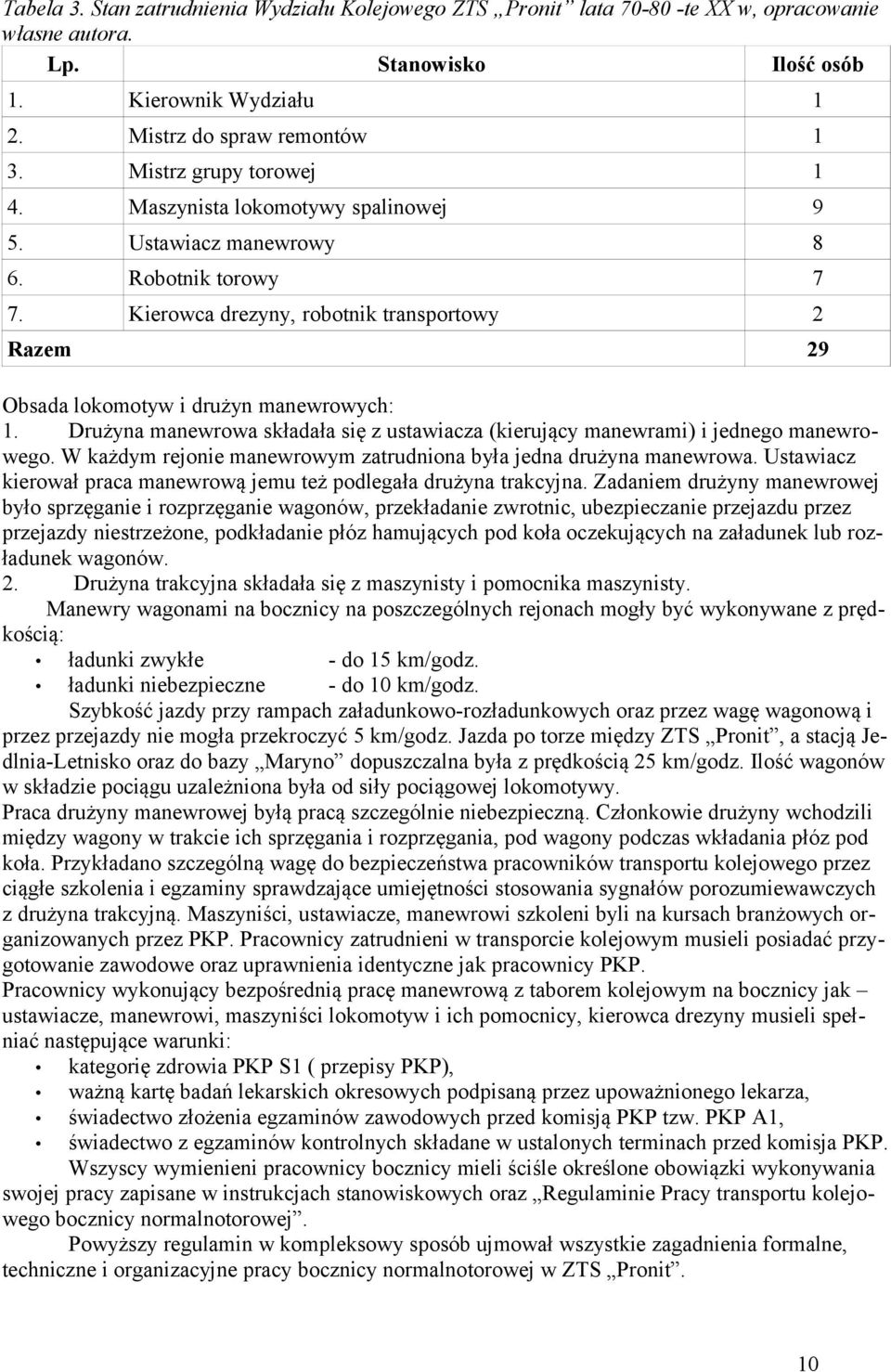 Drużyna manewrowa składała się z ustawiacza (kierujący manewrami) i jednego manewrowego. W każdym rejonie manewrowym zatrudniona była jedna drużyna manewrowa.