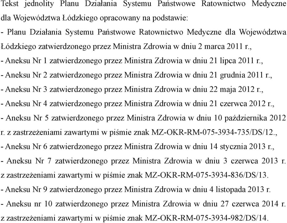 , Aneksu Nr zatwierdzonego przez Ministra Zdrowia w dniu maja r., Aneksu Nr zatwierdzonego przez Ministra Zdrowia w dniu czerwca r.