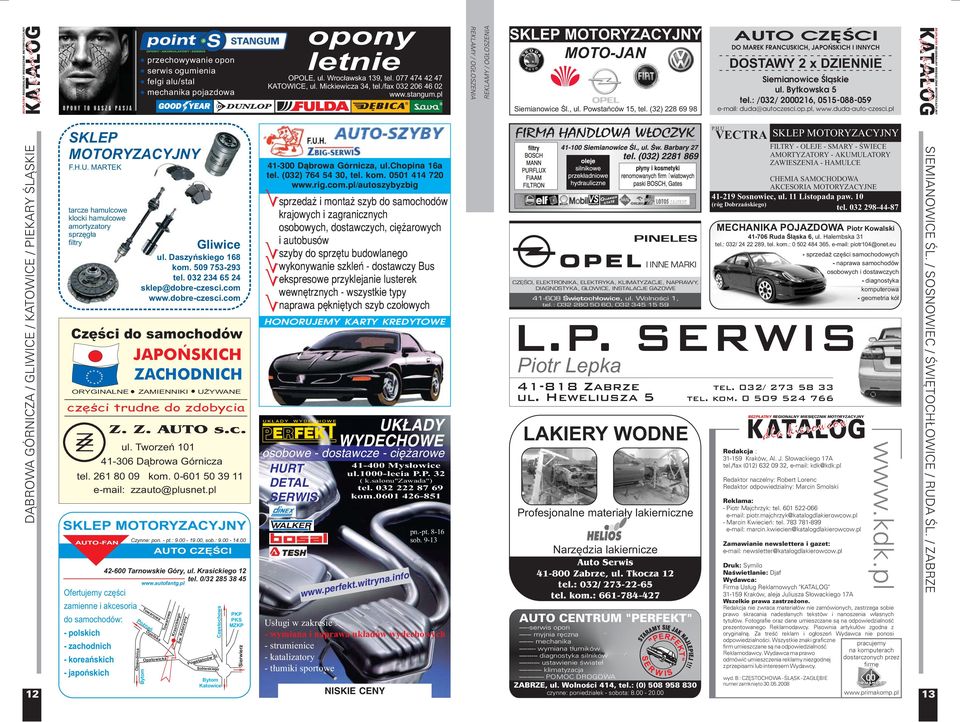 (32) 228 69 98 AUTO CZÊŒCI DO MAREK FRANCUSKICH, JAPOÑSKICH I INNYCH DOSTAWY 2 x DZIENNIE --------------------------- --------------------------- Siemianowice Œl¹skie ul. Bytkowska 5 tel.