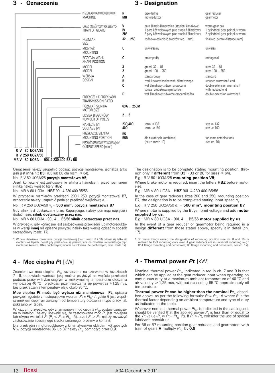 SILNIKA MOTOR SIZE LICZBA BIEGUNÓW NUMBER OF POLES NAPIĘCIE [V] VOLTAGE [V] PRZYŁĄCZE POZYCJA MONTAŻOWA SILNIKA MOUNTING POSITION PRĘDKOŚC OBROTOWA WYJŚCIOWA [min -1 ] OUTPUT SPEED [min -1 ] V para