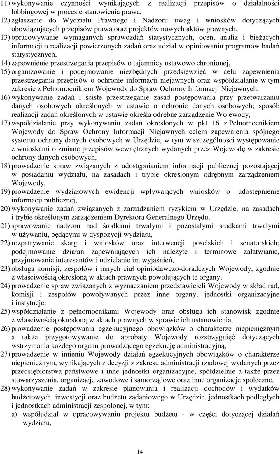 udział w opiniowaniu programów badań statystycznych, 14) zapewnienie przestrzegania przepisów o tajemnicy ustawowo chronionej, 15) organizowanie i podejmowanie niezbędnych przedsięwzięć w celu