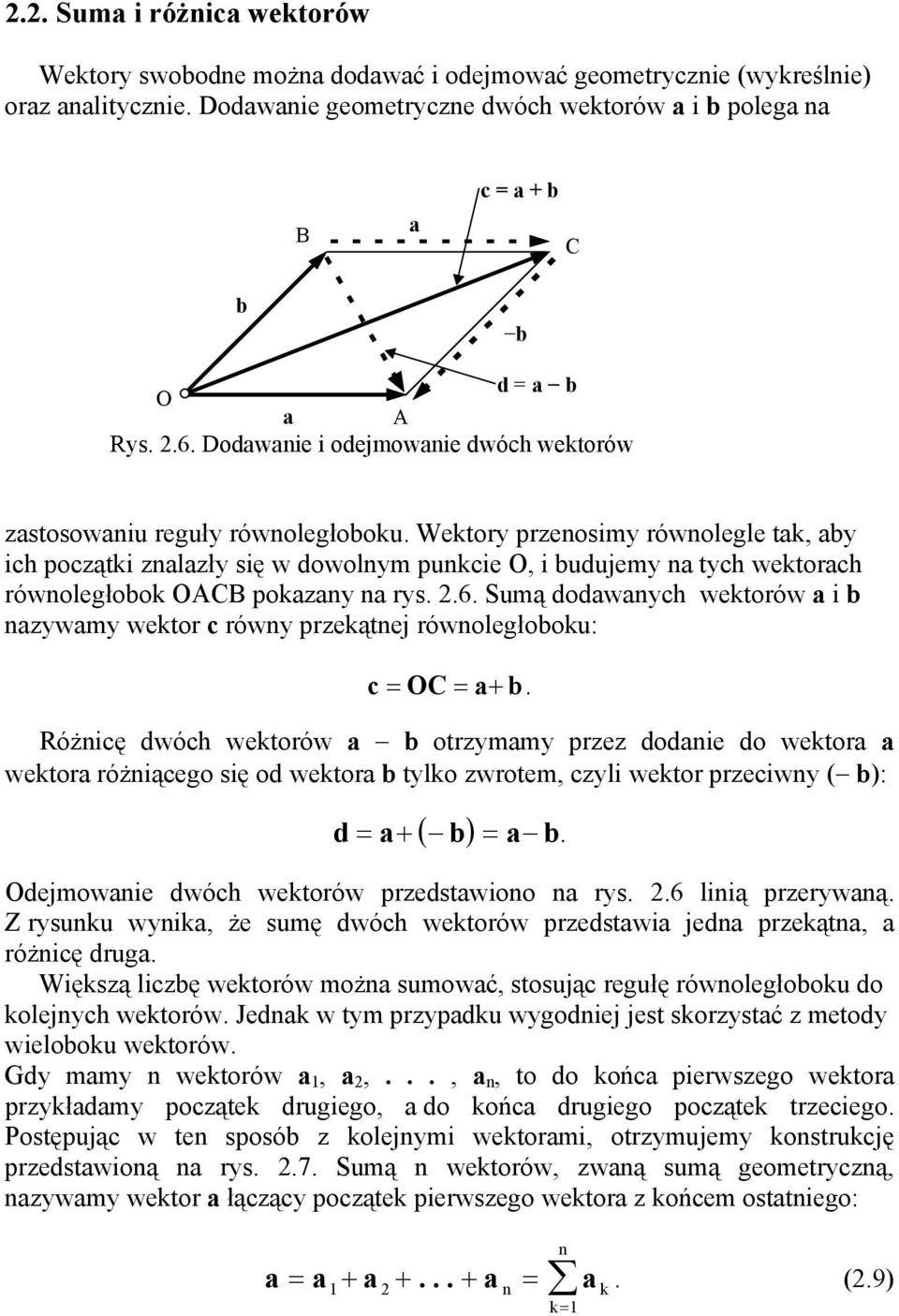 Sumą dodwnch wektorów i nwm wektor c równ prekątnej równoległooku: c = C = +.