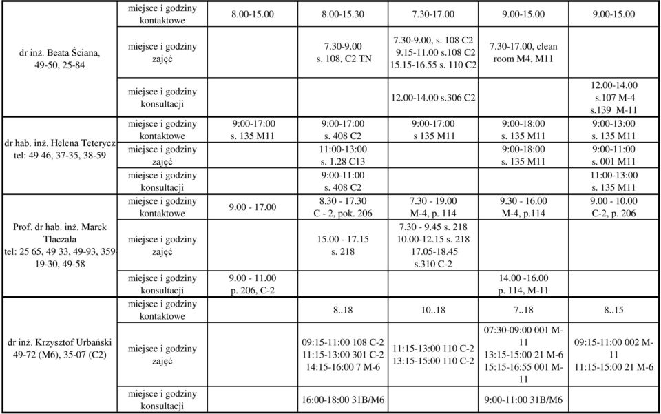 00-17.00 9.00-11.00 p. 206, C-2 9:00-17:00 s. 408 C2 11:00-13:00 s. 1.28 C13 9:00-11:00 s. 408 C2 8.30-17.30 C - 2, pok. 206 15.00-17.15 s. 218 12.00-14.00 s.306 C2 9:00-17:00 s 135 M11 7.30-19.