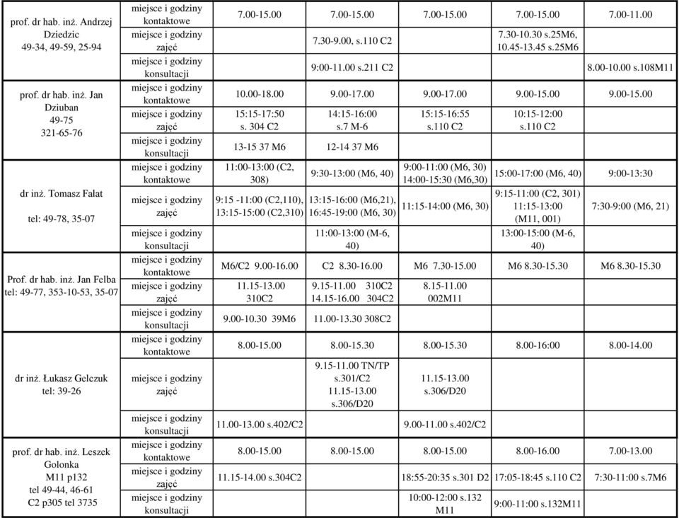 45-13.45 s.25m6 9:00-11.00 s.211 C2 8.00-10.00 s.108m11 10.00-18.00 9.00-17.00 9.00-17.00 9.00-15.00 9.00-15.00 15:15-17:50 s. 304 C2 14:15-16:00 s.