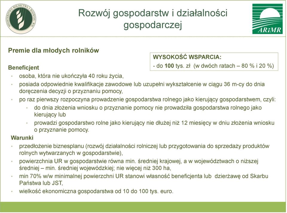 prowadzenie gospodarstwa rolnego jako kierujący gospodarstwem, czyli: do dnia złożenia wniosku o przyznanie pomocy nie prowadziła gospodarstwa rolnego jako kierujący lub prowadzi gospodarstwo rolne