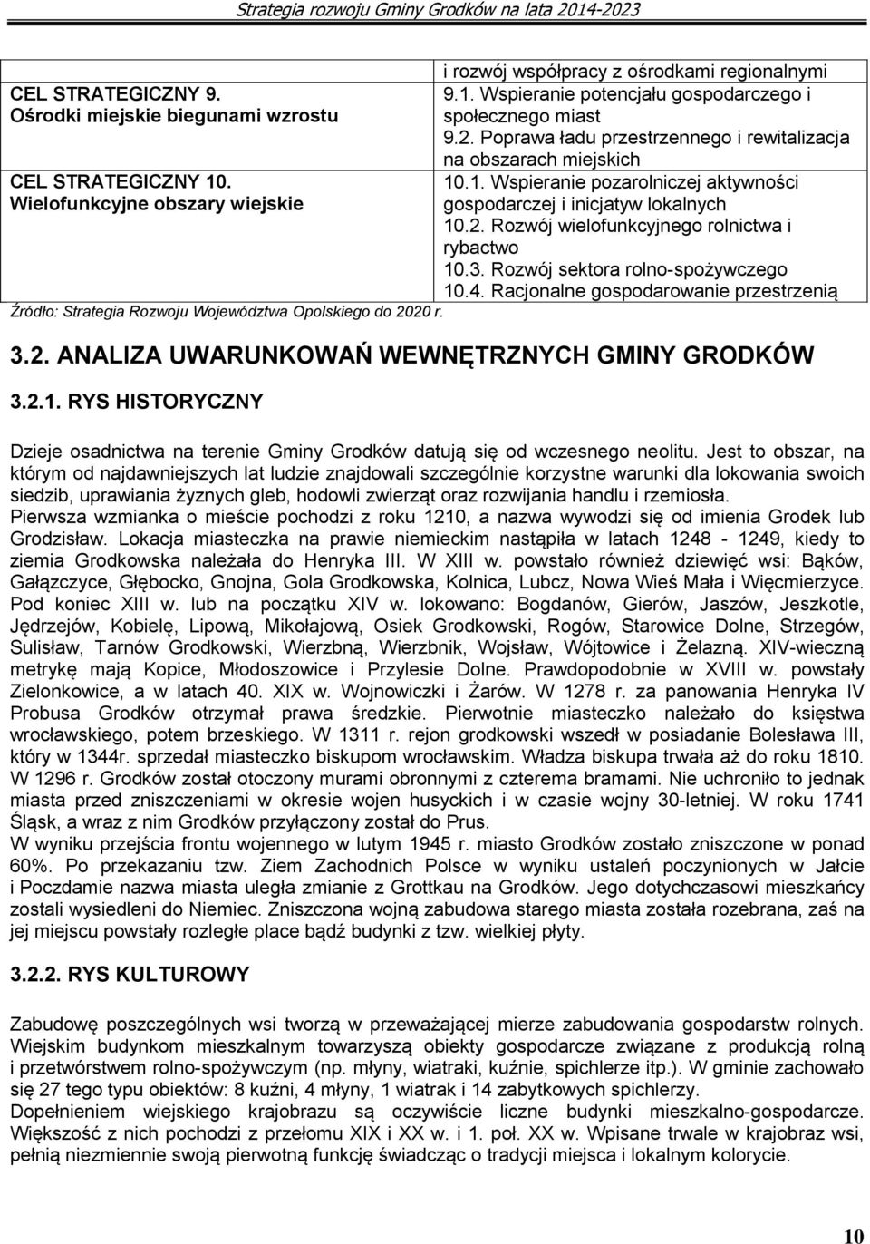 2. Rozwój wielofunkcyjnego rolnictwa i rybactwo 10.3. Rozwój sektora rolno-spożywczego 10.4. Racjonalne gospodarowanie przestrzenią 3.2. ANALIZA UWARUNKOWAŃ WEWNĘTRZNYCH GMINY GRODKÓW 3.2.1. RYS HISTORYCZNY Dzieje osadnictwa na terenie Gminy Grodków datują się od wczesnego neolitu.